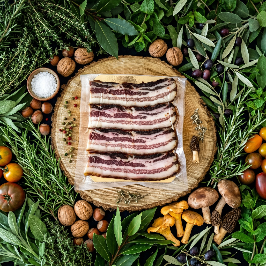 Pancetta ibérique marinée ventrèche lardons brunch salaisons ibériques plateaux charcuteries jambon tranches jambon Espagnol 