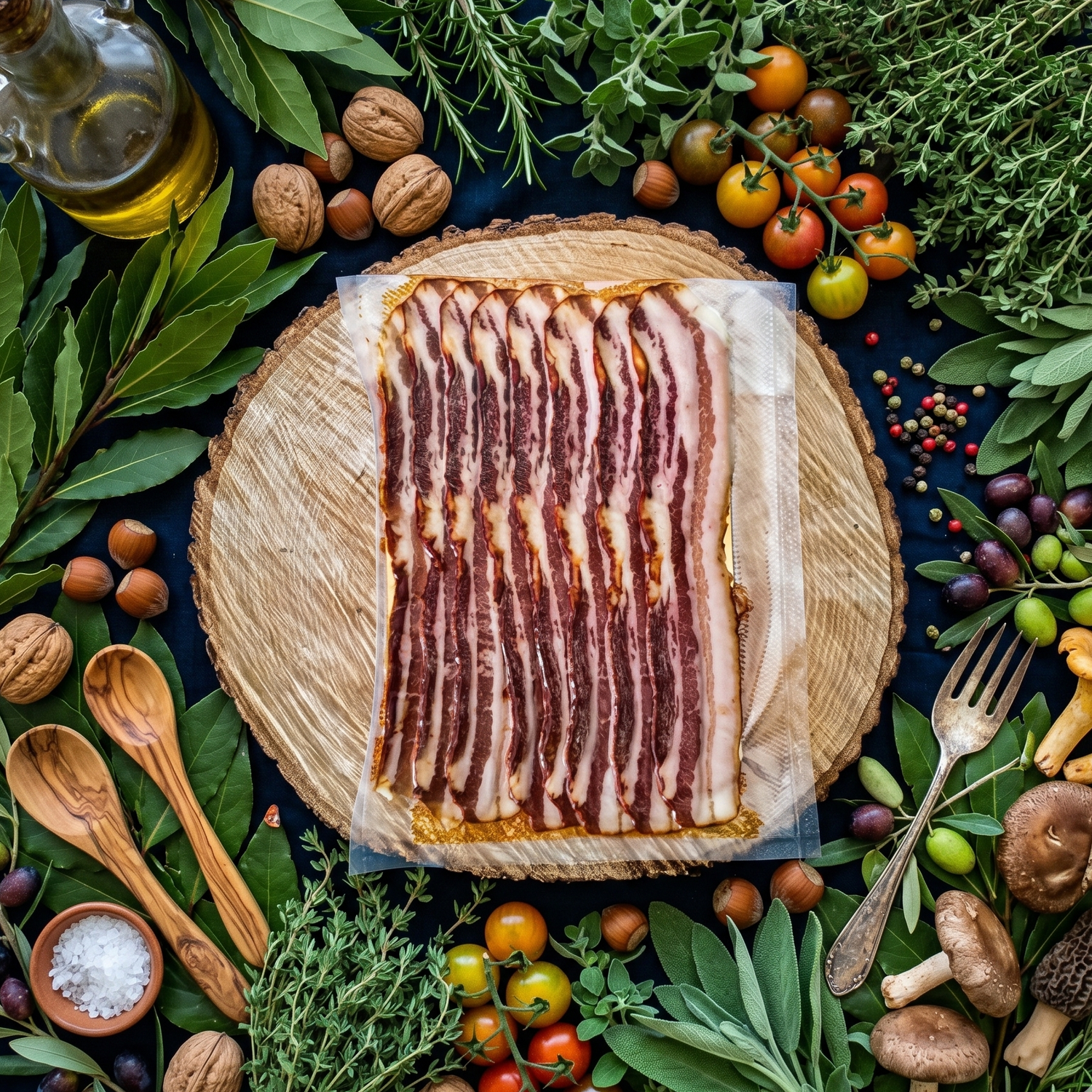Pancetta ibérique marinée brunch ventrèche salaisons ibériques plateaux charcuteries jambon tranches jambon Espagnol 